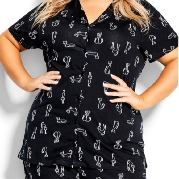 Avenue Cats Button Sleep Top - black cat 18-20 - Picture 1 of 3